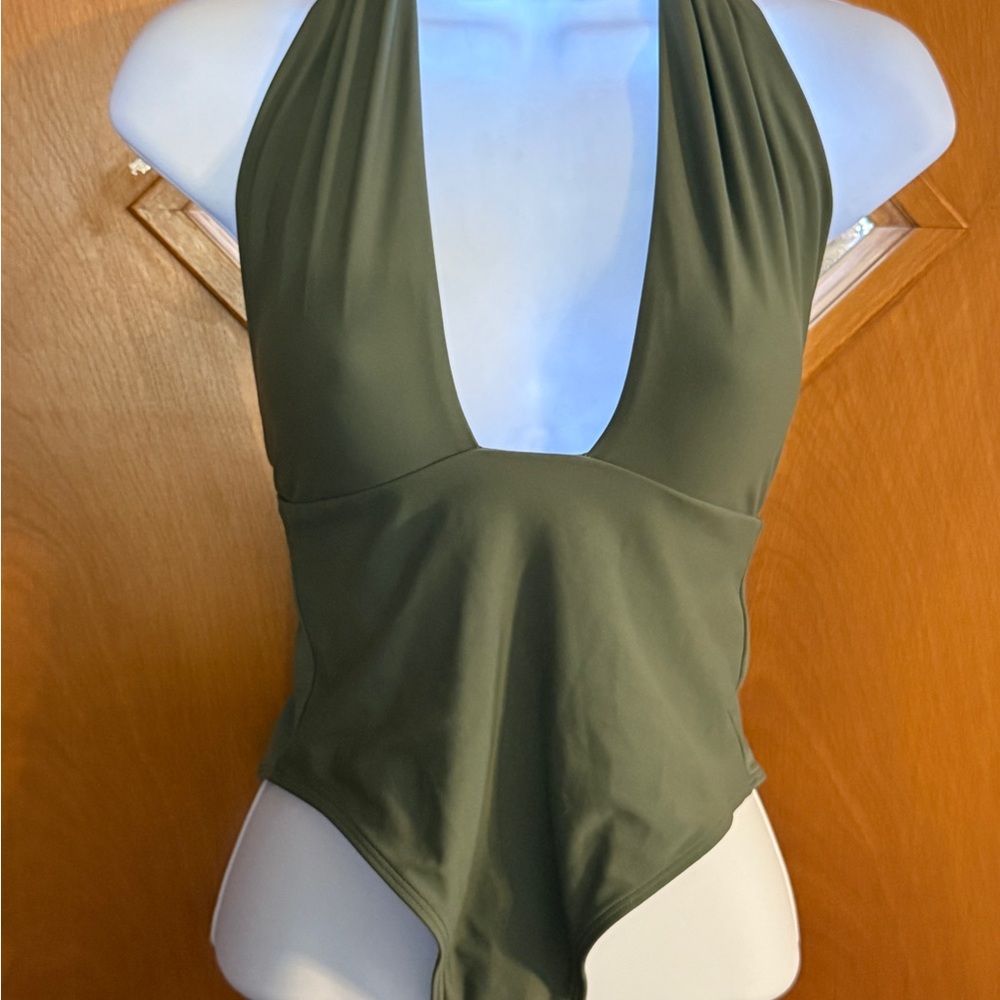 Aerie Olive Green One-Piece low cut cheeky maillot Swimsuit.